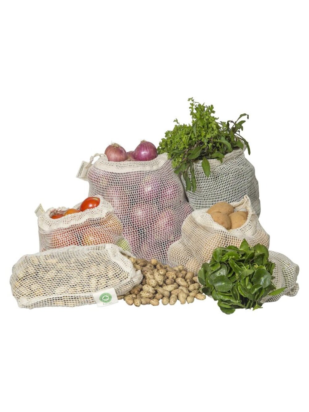 Reusable Cotton Mesh Produce Bags Organic Double Stitched Drawstring Set of 6